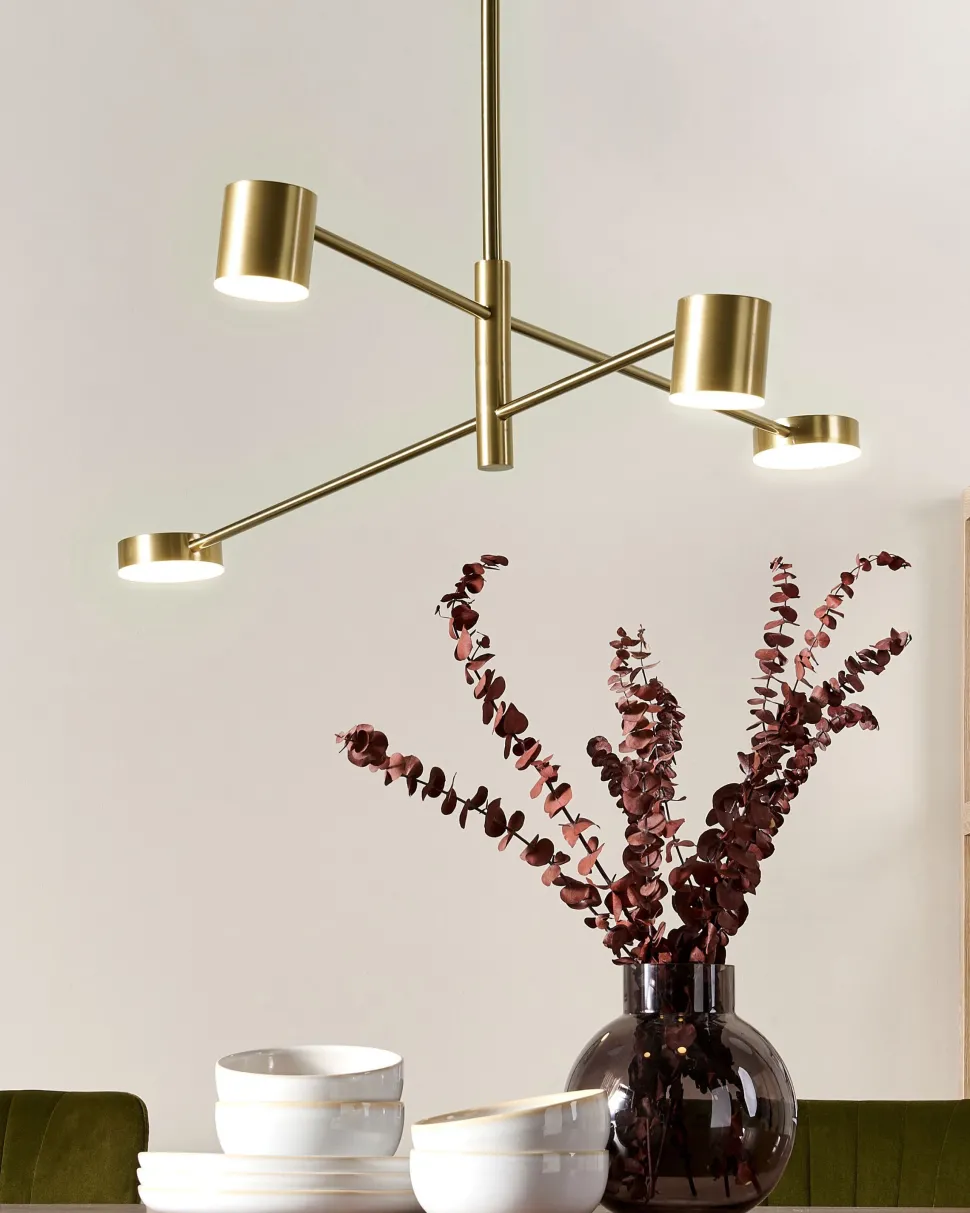 Candeeiro De Teto Com 4 Focos Em Metal Dourado Bandon