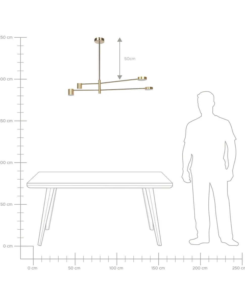 Candeeiro De Teto Com 4 Focos Em Metal Dourado Bandon