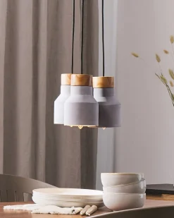 Candeeiro De Teto Com 3 Suportes De Lampada Cinzento E Castanho Claro Baht