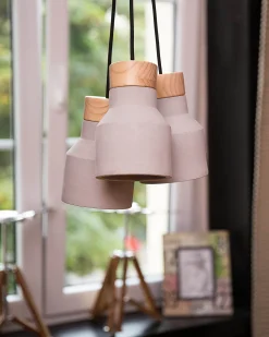 Candeeiro De Teto Com 3 Suportes De Lampada Cinzento E Castanho Claro Baht