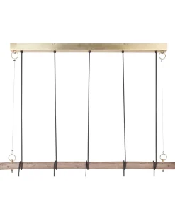 Candeeiro De Teto Cor De Madeira Clara E Bronze Para 5 Lampadas Varada