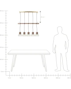 Candeeiro De Teto Cor De Madeira Clara E Bronze Para 5 Lampadas Varada