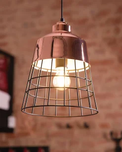 Candeeiro De Teto Cor De Cobre Com Aros Pretos Monte