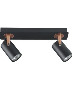 Candeeiro De Teto Em Metal Preto E Cor De Cobre Para 2 Lampadas Klip