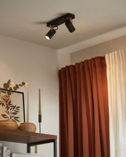 Candeeiro De Teto Em Metal Preto E Cor De Cobre Para 2 Lampadas Klip