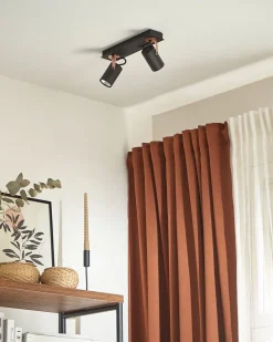 Candeeiro De Teto Em Metal Preto E Cor De Cobre Para 2 Lampadas Klip