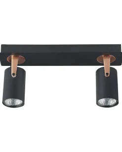 Candeeiro De Teto Em Metal Preto E Cor De Cobre Para 2 Lampadas Klip