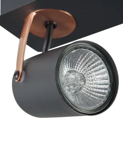 Candeeiro De Teto Em Metal Preto E Cor De Cobre Para 2 Lampadas Klip