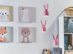 Candeeiro De Teto Em Metal Rosa Com 3 Abajures Rabbit
