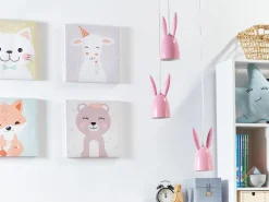 Candeeiro De Teto Em Metal Rosa Com 3 Abajures Rabbit