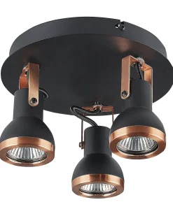 Candeeiro De Teto Em Metal Preto E Cor De Cobre 3 Luzes Baro