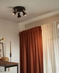 Candeeiro De Teto Em Metal Preto E Cor De Cobre 3 Luzes Baro