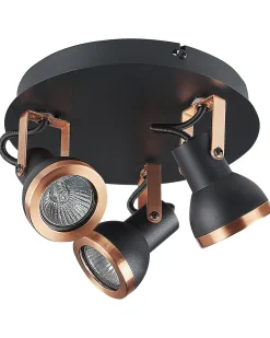 Candeeiro De Teto Em Metal Preto E Cor De Cobre 3 Luzes Baro