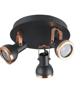 Candeeiro De Teto Em Metal Preto E Cor De Cobre 3 Luzes Baro