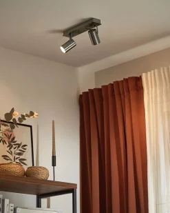 Candeeiro De Teto Em Metal Prateado Para 2 Lampadas Klip