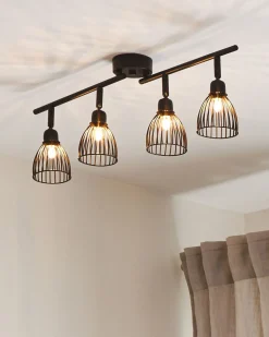 Candeeiro De Teto Em Metal Preto Com 4 Projetores Golok