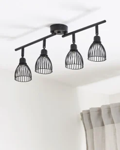 Candeeiro De Teto Em Metal Preto Com 4 Projetores Golok