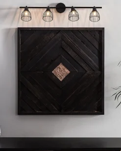 Candeeiro De Teto Em Metal Preto Com 4 Projetores Golok