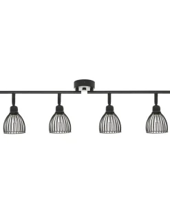 Candeeiro De Teto Em Metal Preto Com 4 Projetores Golok