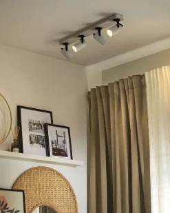 Candeeiro De Teto Em Metal Preto E Branco Para 4 Lampadas Klip