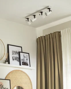 Candeeiro De Teto Em Metal Preto E Branco Para 4 Lampadas Klip