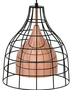 Candeeiro De Teto Em Metal Cor De Cobre Em Gaiola Preta Tresa