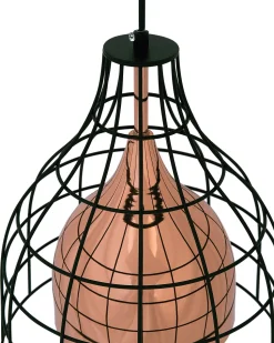 Candeeiro De Teto Em Metal Cor De Cobre Em Gaiola Preta Tresa