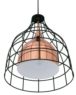 Candeeiro De Teto Em Metal Cor De Cobre Em Gaiola Preta Tresa