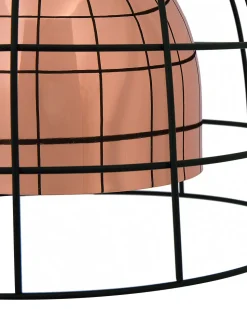 Candeeiro De Teto Em Metal Cor De Cobre Em Gaiola Preta Tresa