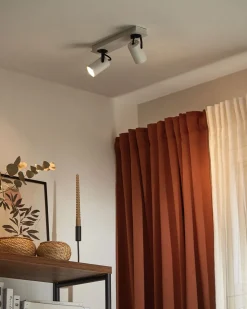 Candeeiro De Teto Em Metal Preto E Branco Para 2 Lampadas Klip