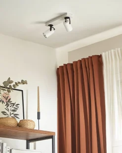 Candeeiro De Teto Em Metal Preto E Branco Para 2 Lampadas Klip