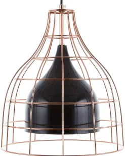 Candeeiro De Teto Em Metal Preto Em Gaiola Cor De Cobre Tresa