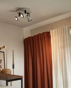 Candeeiro De Teto Em Metal Preto E Branco 3 Luzes Baro