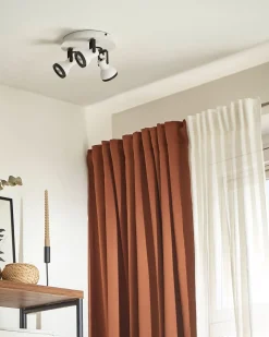 Candeeiro De Teto Em Metal Preto E Branco 3 Luzes Baro