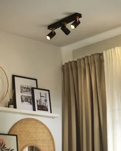 Candeeiro De Teto Em Metal Preto E Cor De Cobre Para 3 Lampadas Klip