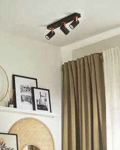 Candeeiro De Teto Em Metal Preto E Cor De Cobre Para 3 Lampadas Klip