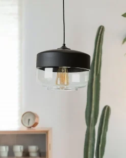 Candeeiro De Teto Em Metal Preto Com Vidro Murray