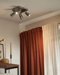 Candeeiro De Teto Em Metal Prateado 4 Luzes Bonte