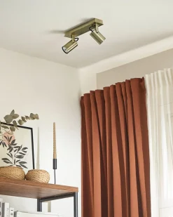 Candeeiro De Teto Em Metal Cor De Bronze Para 2 Lampadas Klip