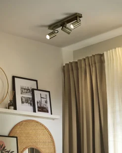 Candeeiro De Teto Em Metal Cor De Bronze Para 3 Lampadas Klip