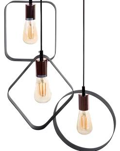 Candeeiro De Teto Em Metal Para 3 Lampadas Preto E Cor De Cobre Vomano