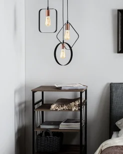 Candeeiro De Teto Em Metal Para 3 Lampadas Preto E Cor De Cobre Vomano