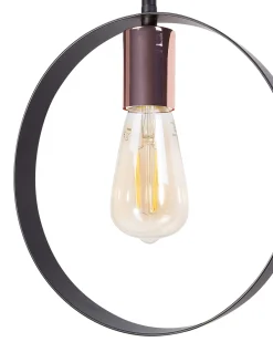 Candeeiro De Teto Em Metal Para 3 Lampadas Preto E Cor De Cobre Vomano