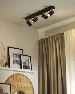 Candeeiro De Teto Em Metal Preto E Cor De Cobre Para 4 Lampadas Klip