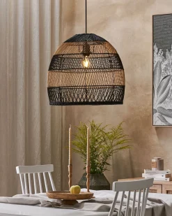Candeeiro De Teto Em Rattan Cor Natural E Preto Bumi
