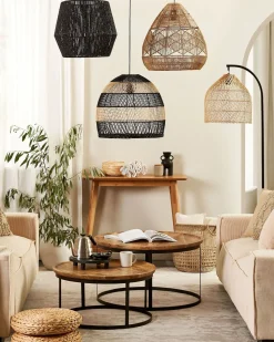 Candeeiro De Teto Em Rattan Cor Natural E Preto Bumi