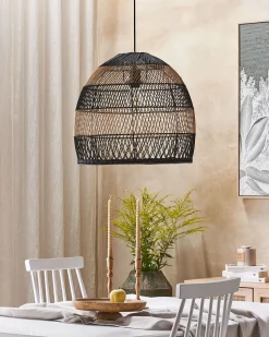 Candeeiro De Teto Em Rattan Cor Natural E Preto Bumi