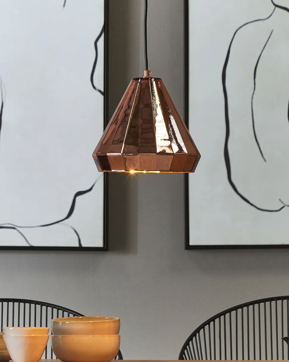 Candeeiro De Teto Em Vidro E Metal Em Cor Cobre Japura