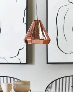 Candeeiro De Teto Em Vidro E Metal Em Cor Cobre Japura