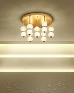 Candeeiro De Teto Led Em Metal Dourado Yowaka